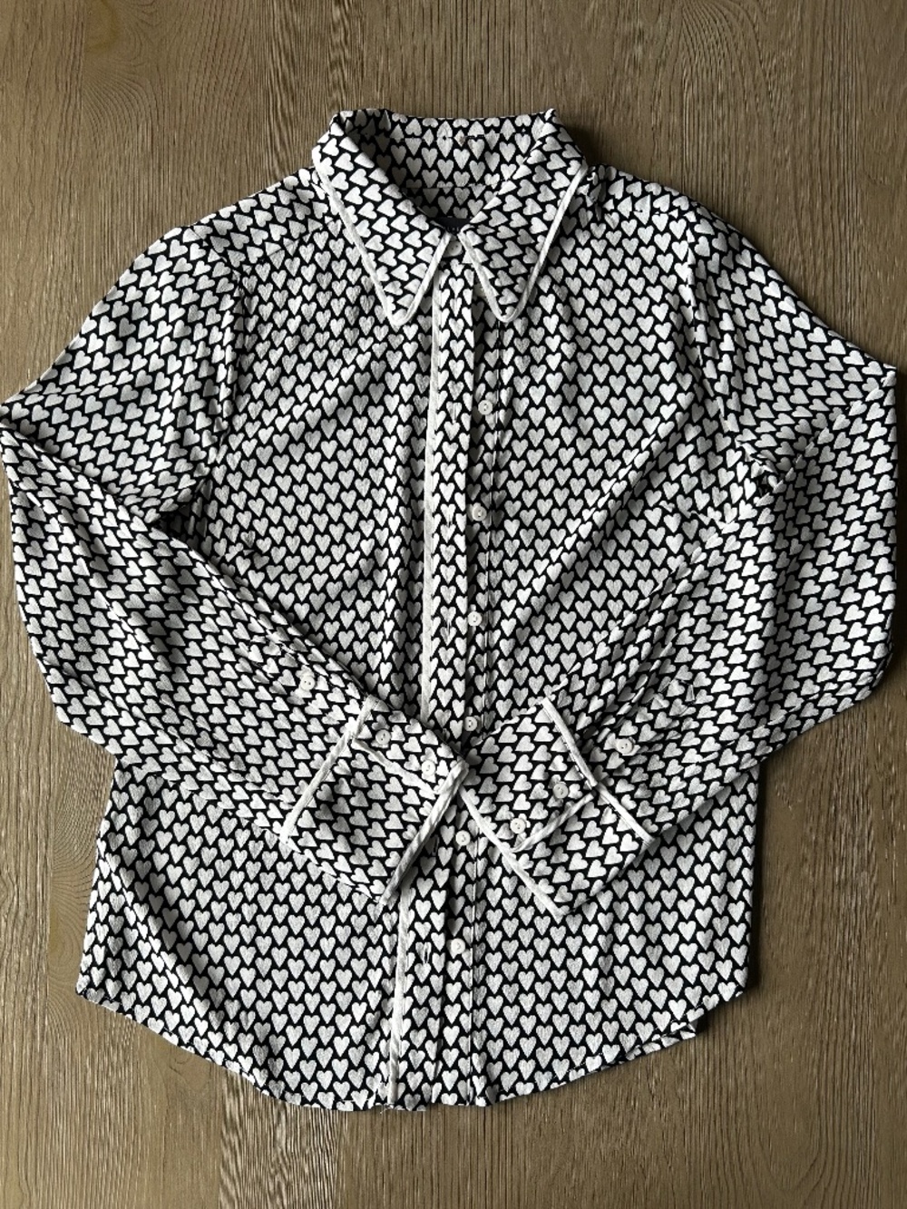 Mint Velvet Heart Print Shirt Black White Contrast Collar Size 6